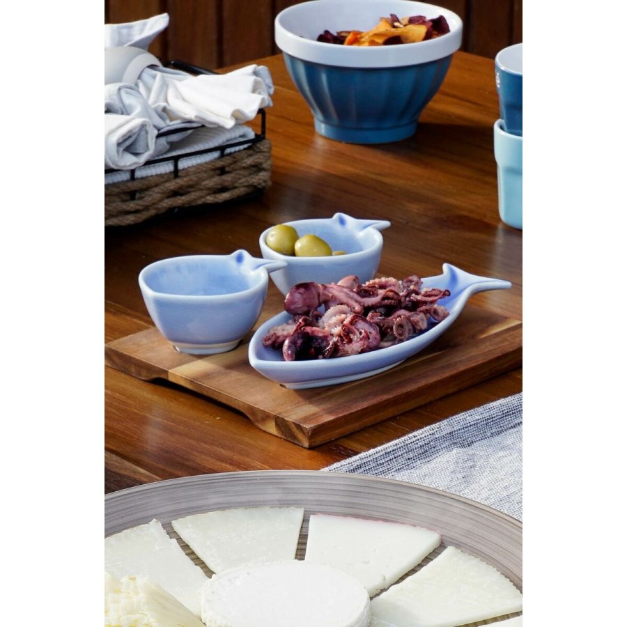 St til appetizere Home ESPRIT Bl Himmelbl Porceln Akacie Middelhavet Fisk 19,5 x 16,5 x 1,3 cm 4 Dele #4