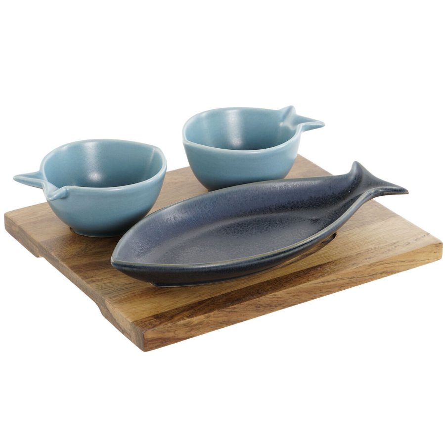 St til appetizere Home ESPRIT Bl Himmelbl Porceln Akacie Middelhavet Fisk 19,5 x 16,5 x 1,3 cm 4 Dele #1