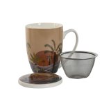 Krus med infusionsfilter Home ESPRIT Bl Beige Terrakotta Rustfrit stl Porceln 380 ml (2 enheder) #7