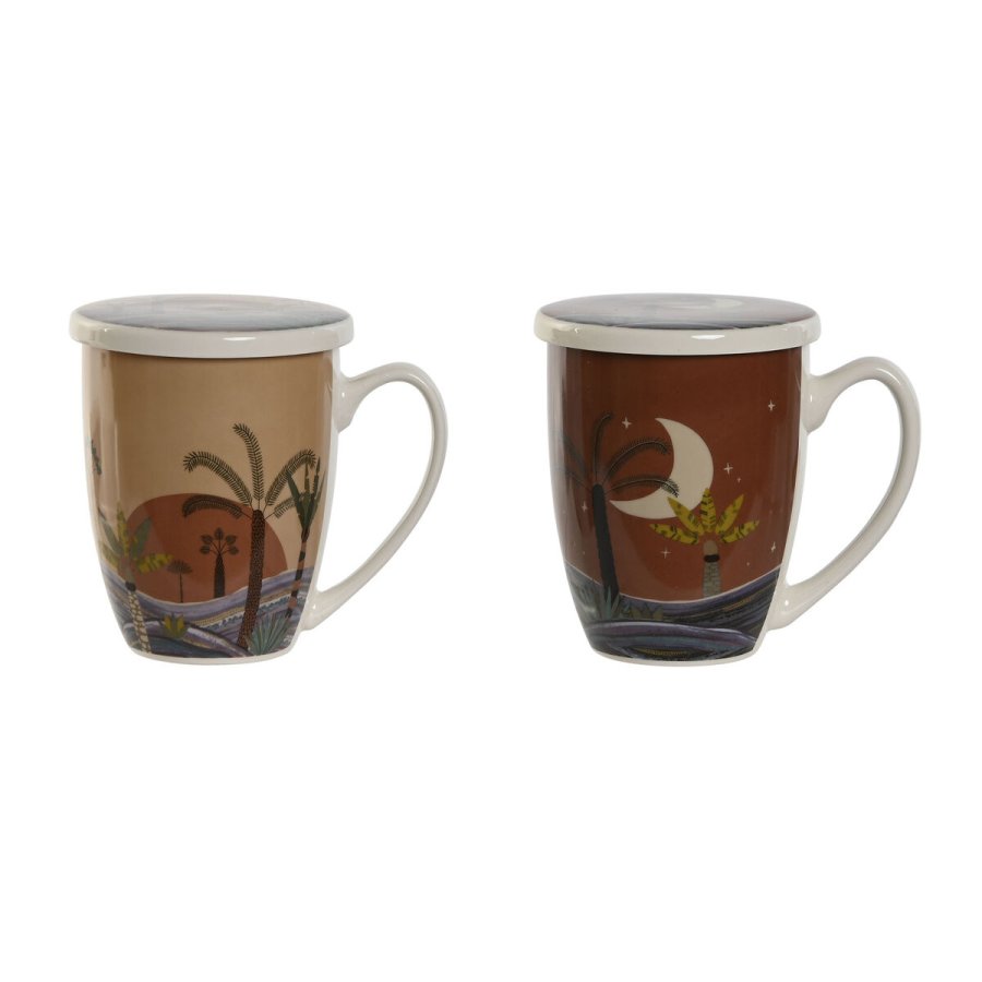 Krus med infusionsfilter Home ESPRIT Bl Beige Terrakotta Rustfrit stl Porceln 380 ml (2 enheder) #1