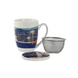 Krus med infusionsfilter Home ESPRIT Bl Grn Rustfrit stl Porceln Tropisk 380 ml (3 enheder) #7