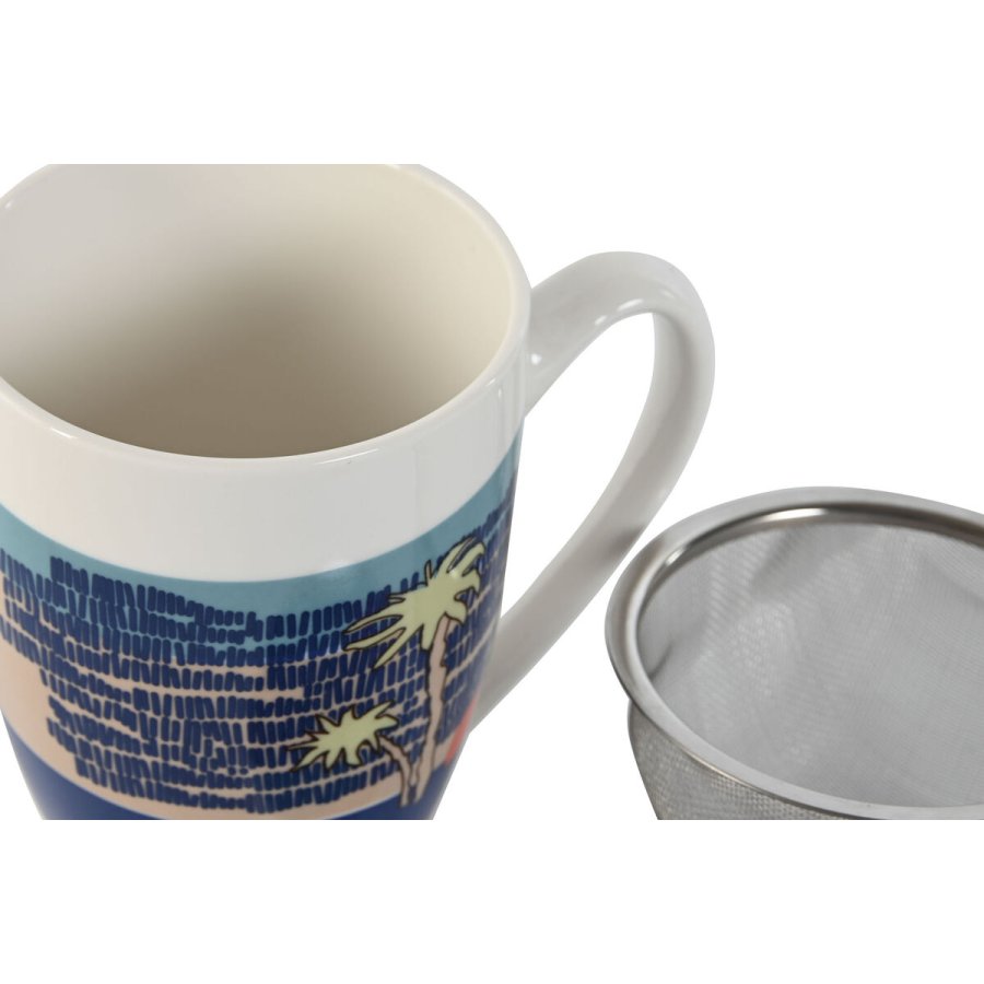 Krus med infusionsfilter Home ESPRIT Bl Grn Rustfrit stl Porceln Tropisk 380 ml (3 enheder) #10