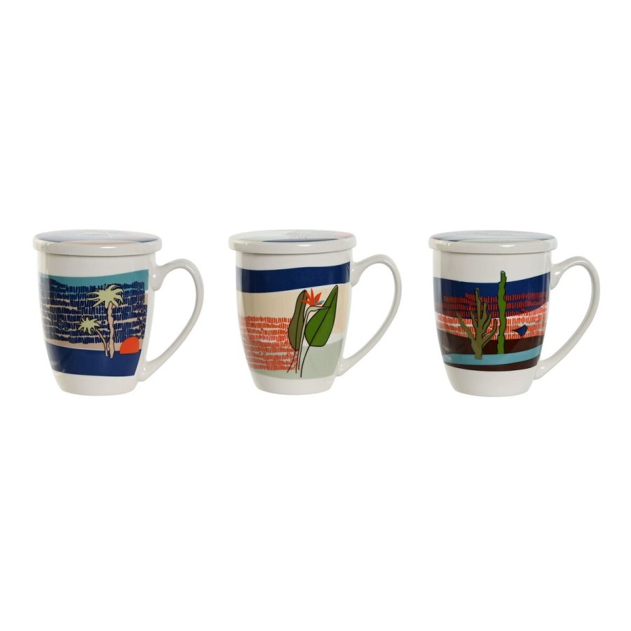 Krus med infusionsfilter Home ESPRIT Bl Grn Rustfrit stl Porceln Tropisk 380 ml (3 enheder) #1