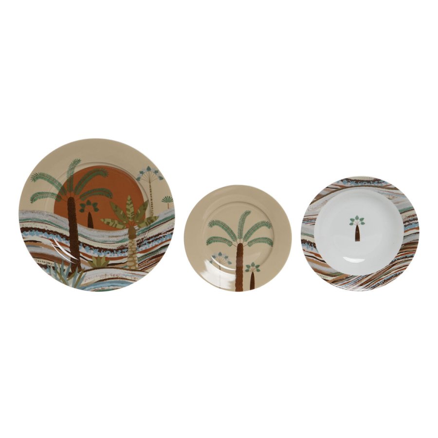Madlavningsst Home ESPRIT Beige Multifarvet Porceln 18 Dele 27 x 27 x 2 cm #13