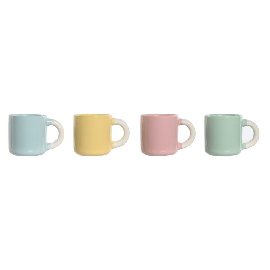 Dele kaffekopst Home ESPRIT Gul Bl Grn Pink Porceln 110 ml 4 Dele #1