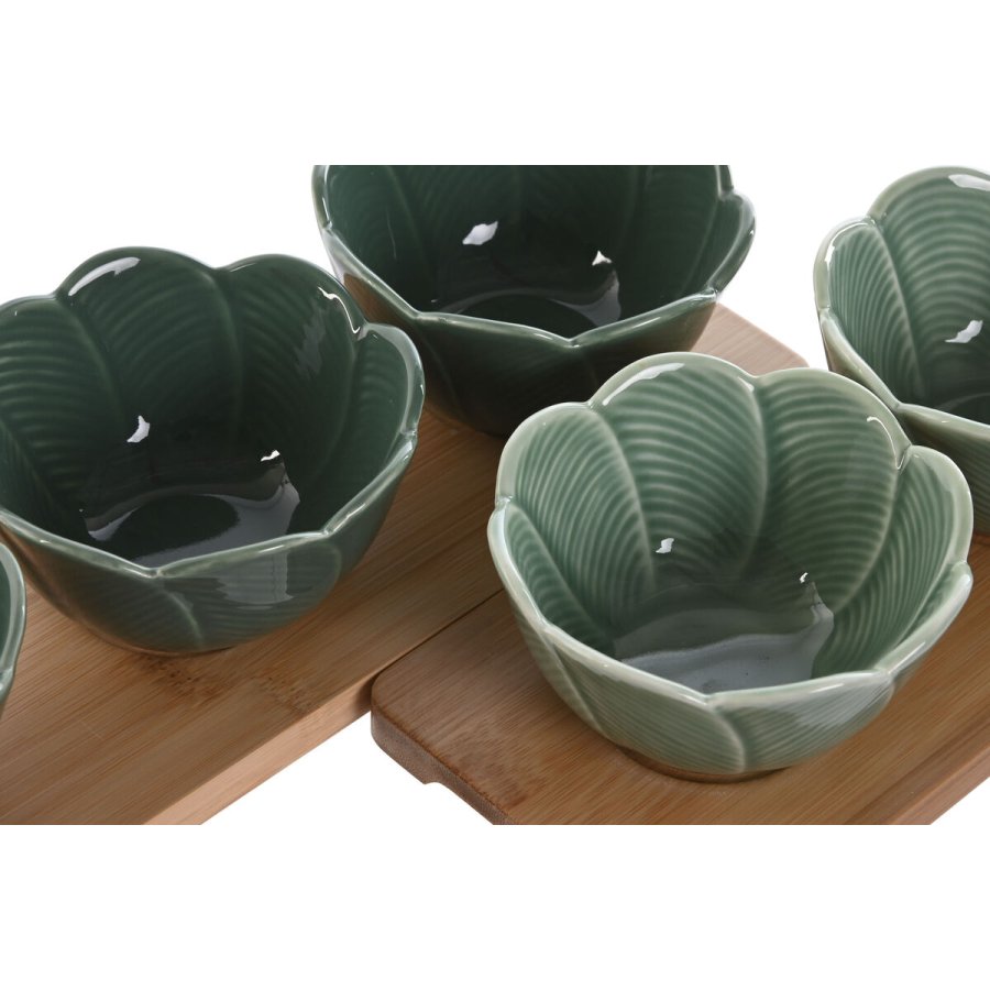 St til appetizere Home ESPRIT Grn Mrk grn Bambus Porceln Tropisk 4 Dele 32 x 10 x 7 cm (2 enheder) #4
