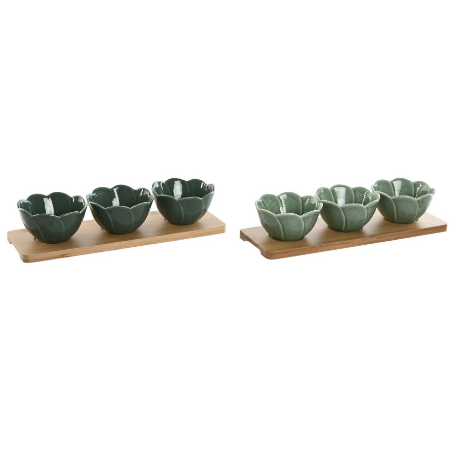 St til appetizere Home ESPRIT Grn Mrk grn Bambus Porceln Tropisk 4 Dele 32 x 10 x 7 cm (2 enheder) #1