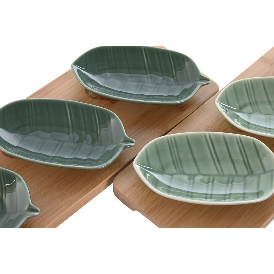 St til appetizere Home ESPRIT Grn Mrk grn Bambus Porceln Tropisk 4 Dele 28,4 x 10,5 x 3 cm (2 enheder) #4