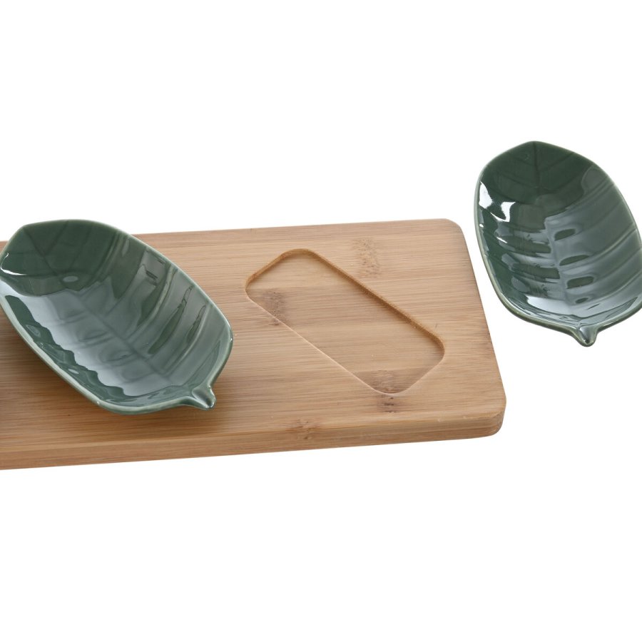 St til appetizere Home ESPRIT Grn Mrk grn Bambus Porceln Tropisk 4 Dele 28,4 x 10,5 x 3 cm (2 enheder) #7
