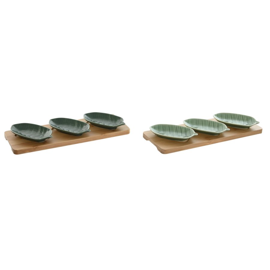St til appetizere Home ESPRIT Grn Mrk grn Bambus Porceln Tropisk 4 Dele 28,4 x 10,5 x 3 cm (2 enheder) #1