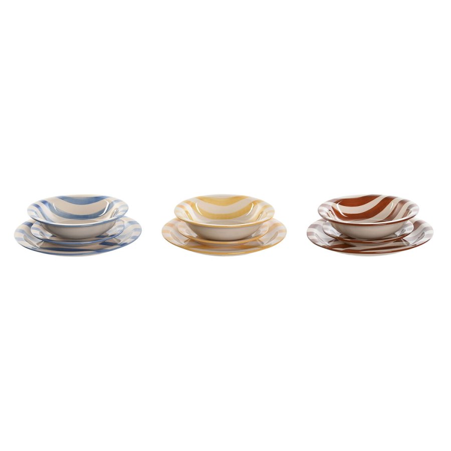 Spisestel Home ESPRIT Gul Bl Rd Stentj Striber Middelhavet 27,5 x 27,5 x 2,8 cm 18 Dele #1