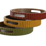 Bakke Home ESPRIT Gul Grn Koral Mangotr 30 x 30 x 5 cm (3 enheder) #7