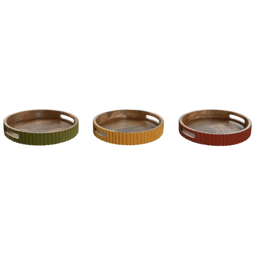 Bakke Home ESPRIT Gul Grn Koral Mangotr 30 x 30 x 5 cm (3 enheder) #1