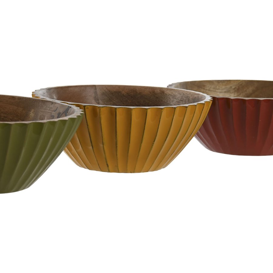 Snacksk�l Home ESPRIT Gul Gr�n Koral Mangotr� 15 x 15 x 8 cm (3 enheder) #3