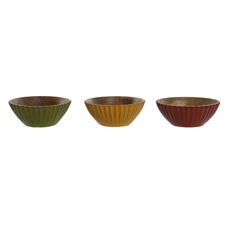 Snacksk�l Home ESPRIT Gul Gr�n Koral Mangotr� 15 x 15 x 8 cm (3 enheder) #1