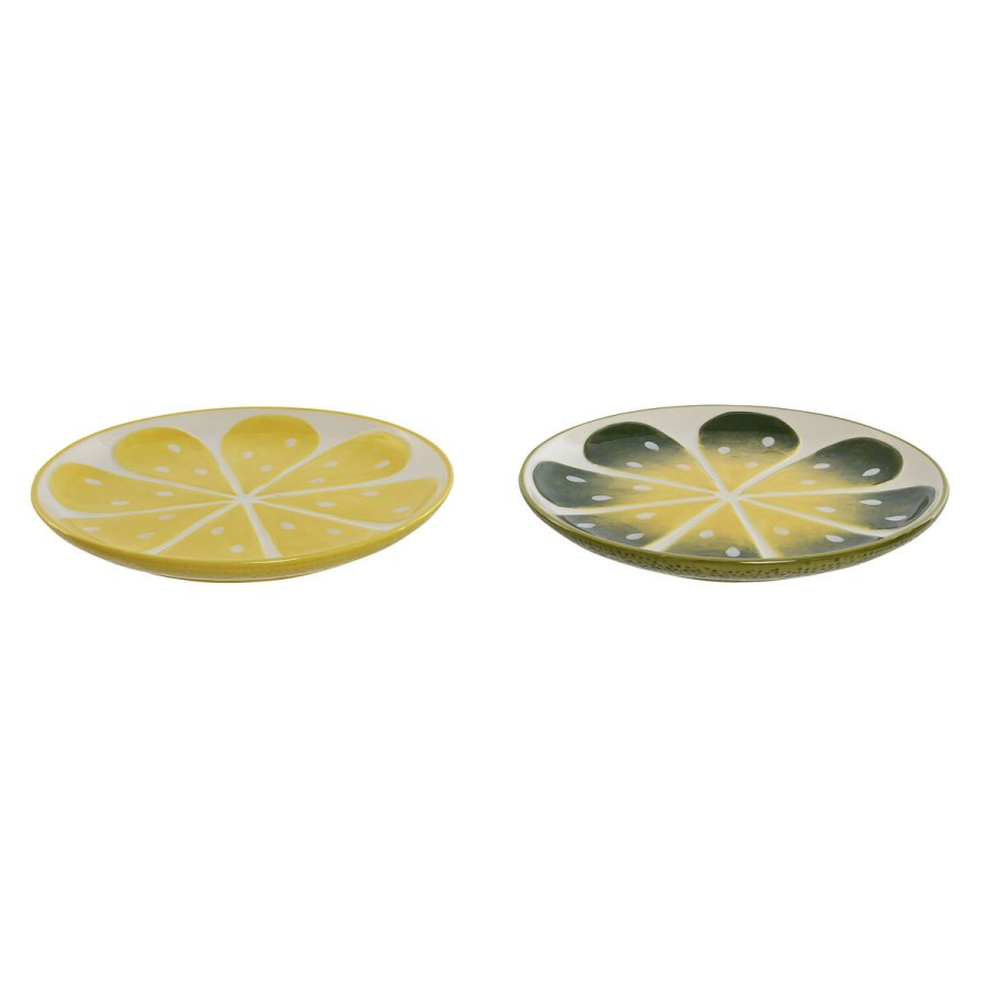 Flad Plade Home ESPRIT Gul Grn Stentj Citron 22,5 x 22,5 x 2,5 cm (2 enheder) #1