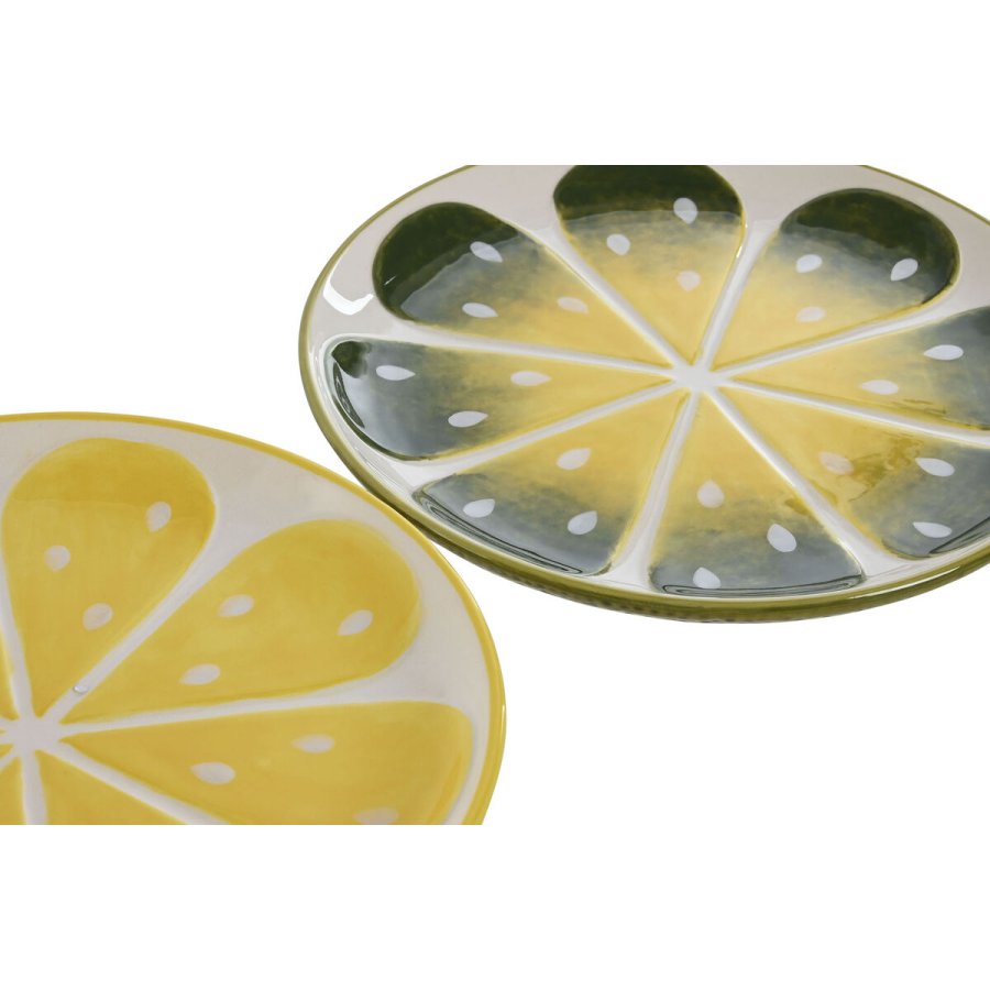 Flad Plade Home ESPRIT Gul Grn Stentj Citron 22,5 x 22,5 x 2,5 cm (2 enheder) #7