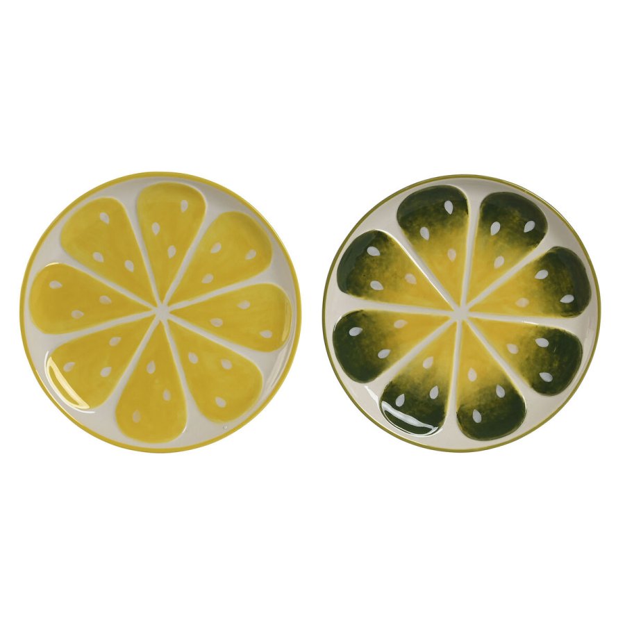 Flad Plade Home ESPRIT Gul Grn Stentj Citron 22,5 x 22,5 x 2,5 cm (2 enheder) #13