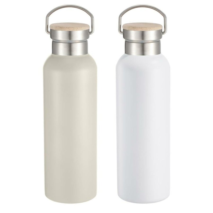 Vandflaske Home ESPRIT Hvid Beige Natur Bambus Rustfrit stl 500 ml (2 enheder) #1