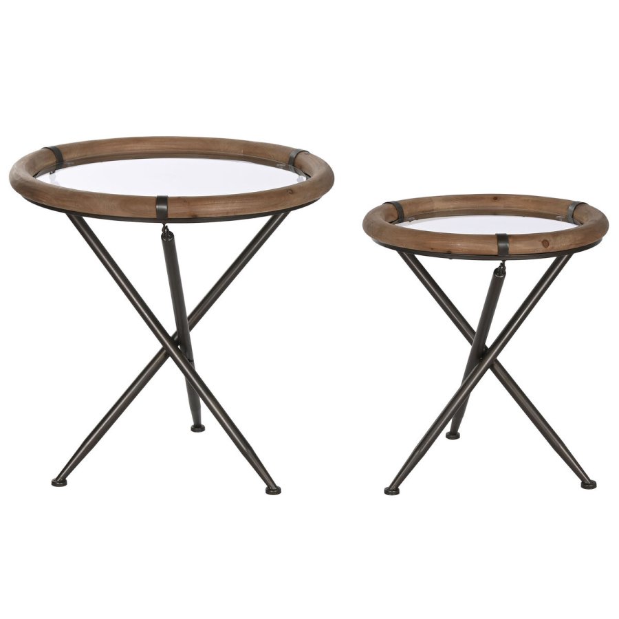 St med 2 borde Home ESPRIT Sort Natur Krystal Gran 65 x 65 x 66 cm #1