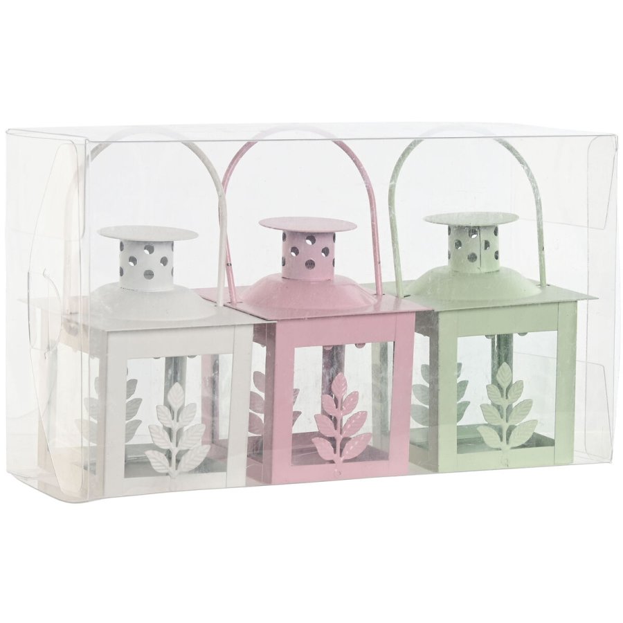 Lanterne st Home ESPRIT Hvid Grn Pink Krystal Jern Shabby Chic 7 x 7 x 10 cm (3 Dele) (4 enheder) #4