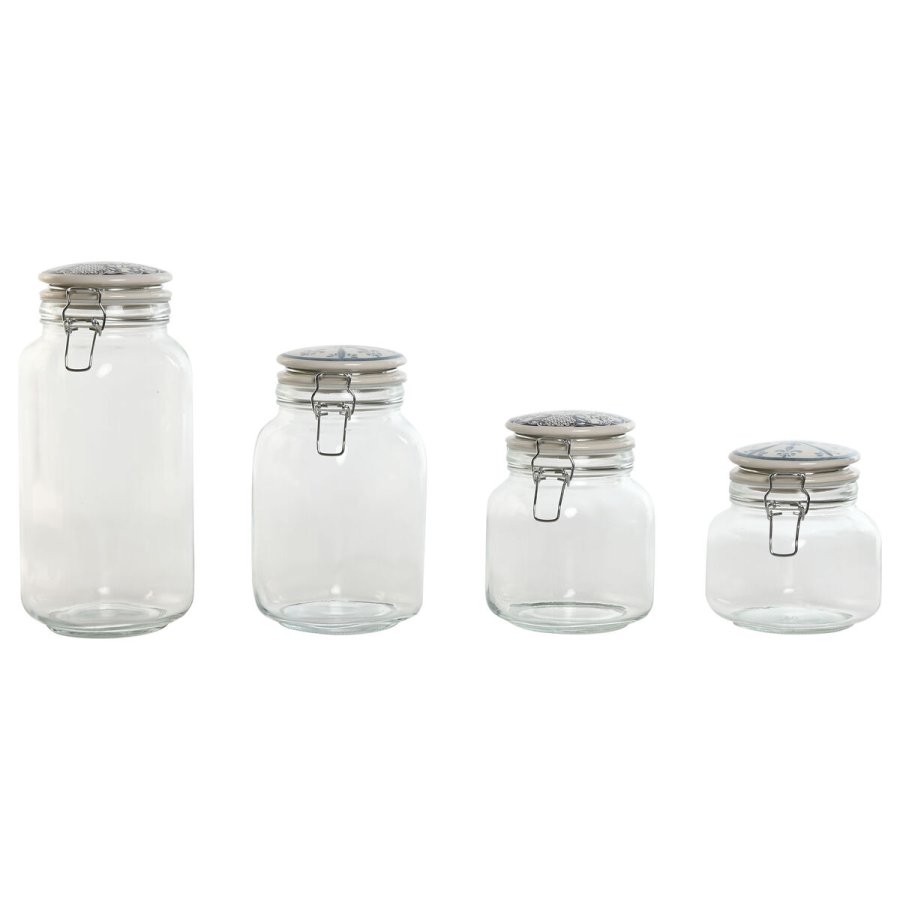 St med 4 Dser Home ESPRIT Bl Hvid Metal Silikone Krystal Stentj 800 ml 1 L 1,5 L 2,2 L 4 Dele #1
