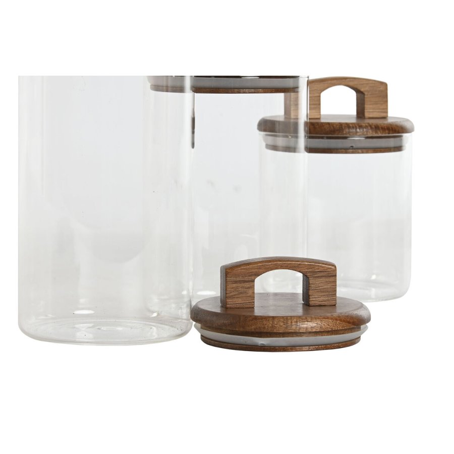 St med 3 Dser Home ESPRIT Brun Gennemsigtig Akacie Borosilikatglas 650 ml 900 ml 1 L 3 Dele #4