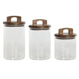 St med 3 Dser Home ESPRIT Brun Gennemsigtig Akacie Borosilikatglas 650 ml 900 ml 1 L 3 Dele #1