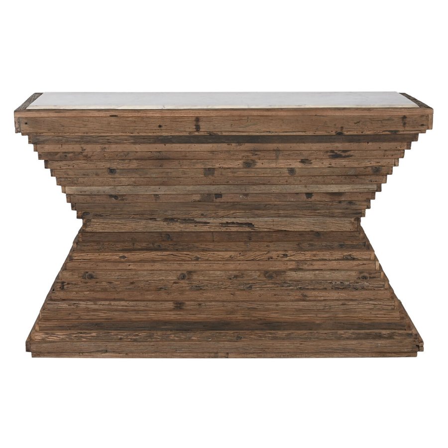 Konsol Home ESPRIT Gul Hvid Brun Marmor Genbrugt Tr� 138 x 45 x 87 cm #2