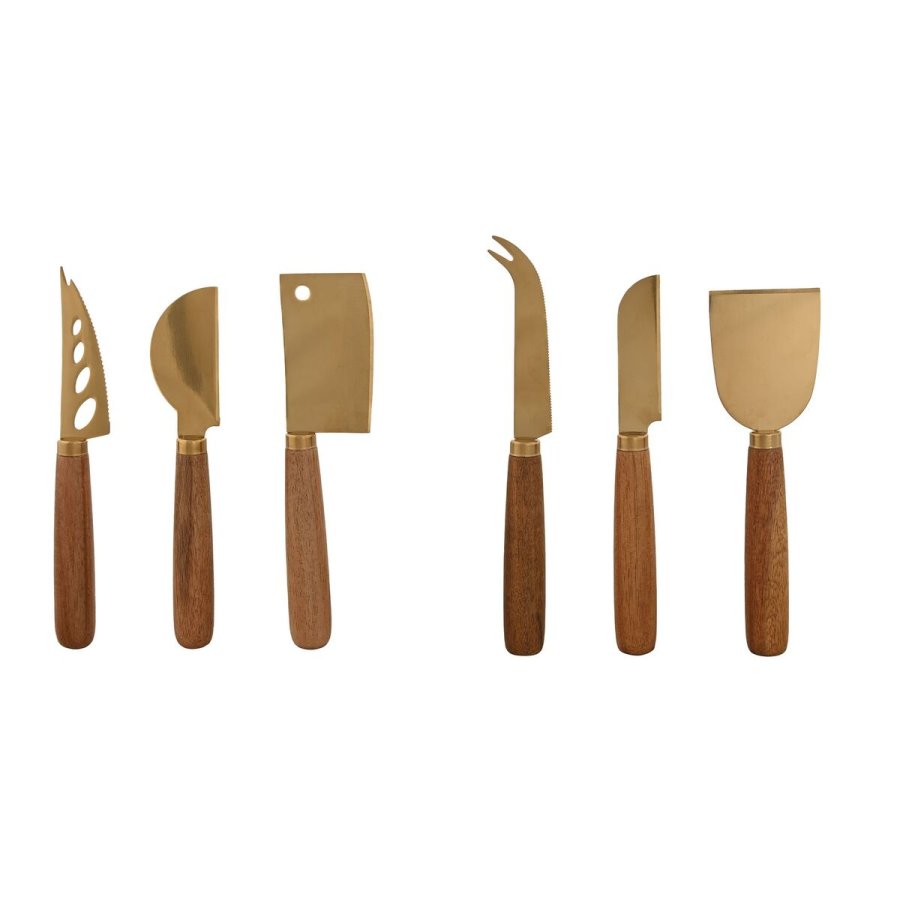 Osteknivene Home ESPRIT Gylden Natur Rustfrit stl Akacie 2 enheder (3 Dele) #1