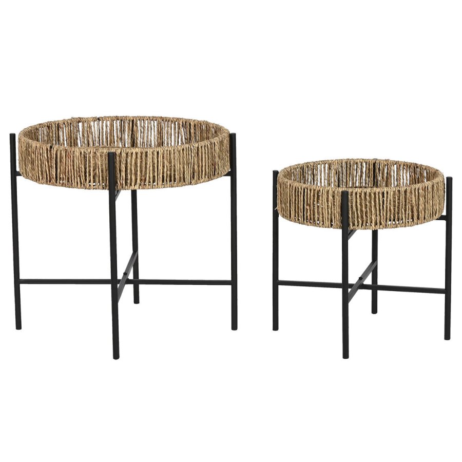 St med 2 borde Home ESPRIT Sort Natur Metal 49 x 49 x 44 cm #1