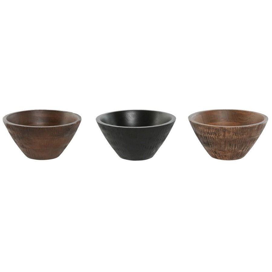 Snackskl Home ESPRIT Brun Sort Lys brun Mangotr Kolonistil 15 x 15 x 8 cm (3 enheder) #1