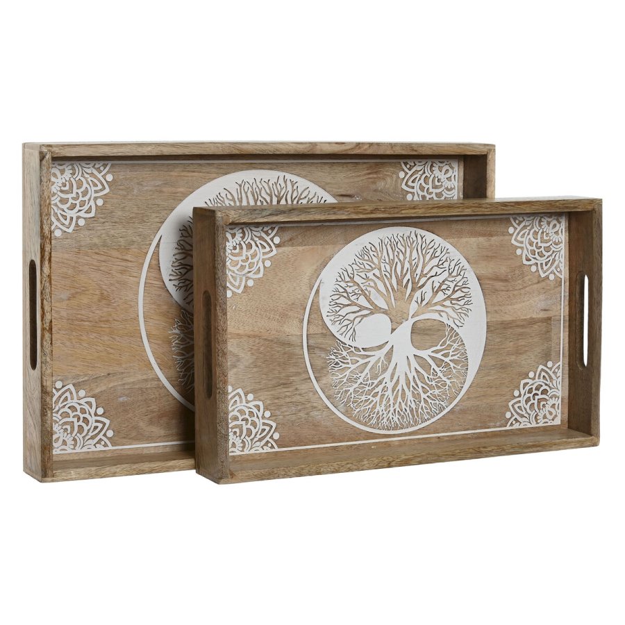 Snack bakke Home ESPRIT Hvid Natur Tr� Indianer mand Afkl�dt 43,5 x 27 x 5,5 cm (2 enheder) #3