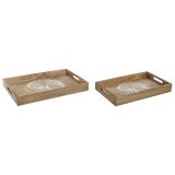 Snack bakke Home ESPRIT Hvid Natur Tr� Indianer mand Afkl�dt 43,5 x 27 x 5,5 cm (2 enheder) #1