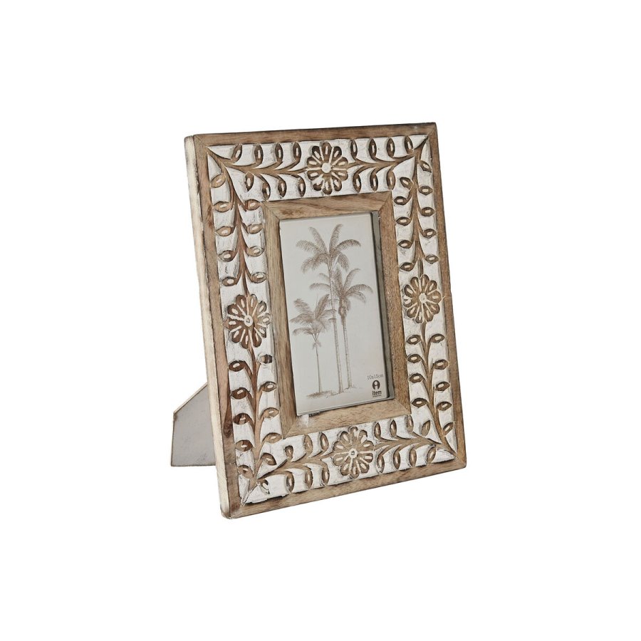 Fotoramme Home ESPRIT Hvid Natur Krystal Mangotr Blomst Indianer mand 21 x 2 x 26,5 cm #1