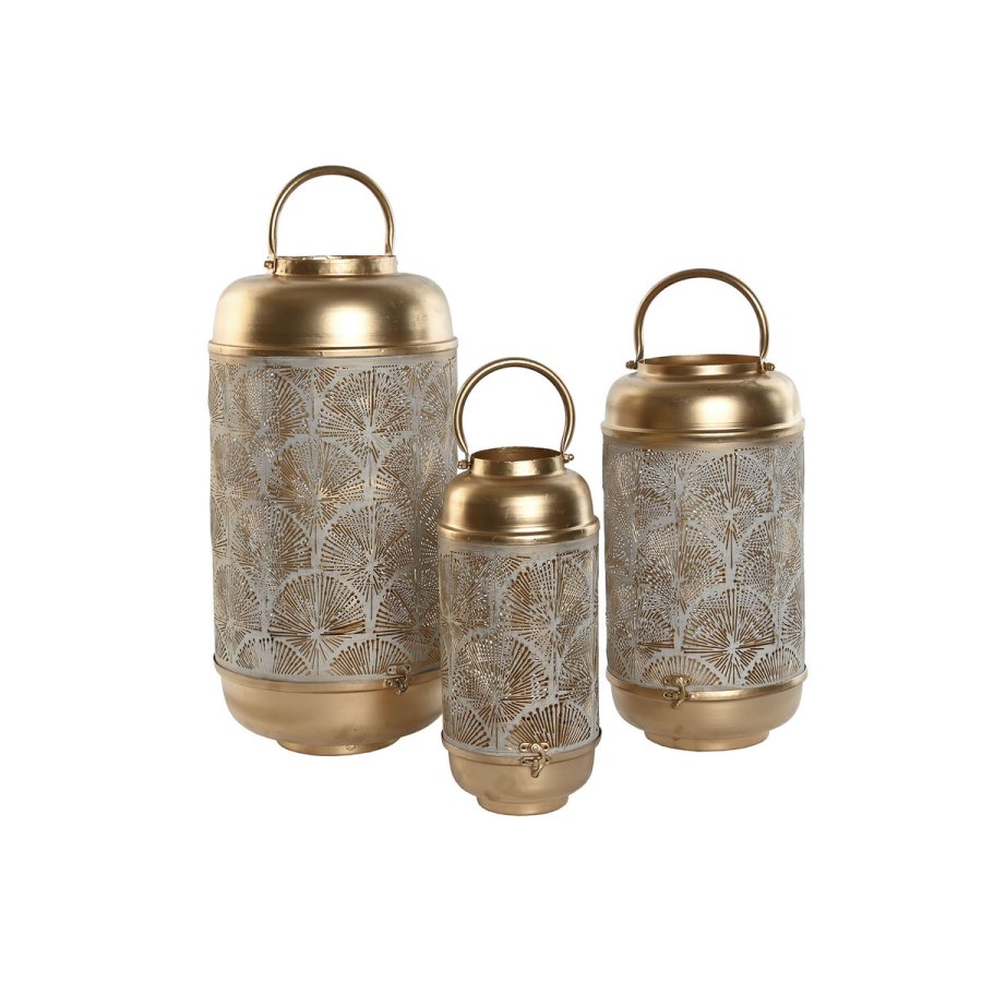 Set med dkkeservietter Home ESPRIT Hvid Gylden Metal 25 x 25 x 49 cm #4