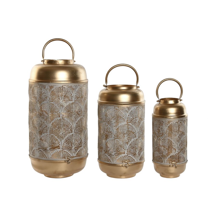 Set med dkkeservietter Home ESPRIT Hvid Gylden Metal 25 x 25 x 49 cm #1