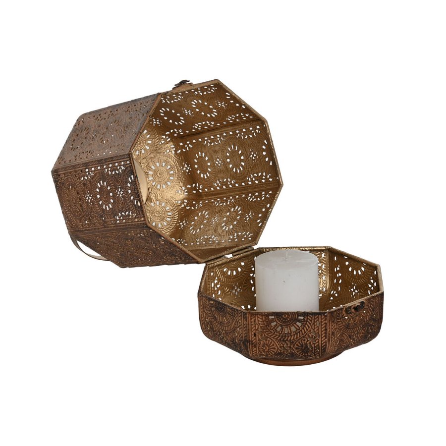 Set med dkkeservietter Home ESPRIT Brun Gylden Metal 26 x 26 x 38,5 cm #3