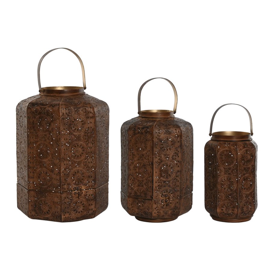Set med dkkeservietter Home ESPRIT Brun Gylden Metal 26 x 26 x 38,5 cm #1