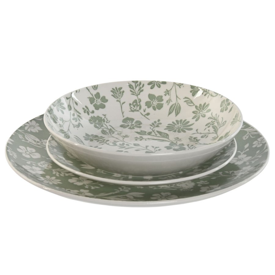 Madlavningsst Home ESPRIT Hvid Grn Porceln Floral 27 x 27 x 2 cm 18 Dele #1