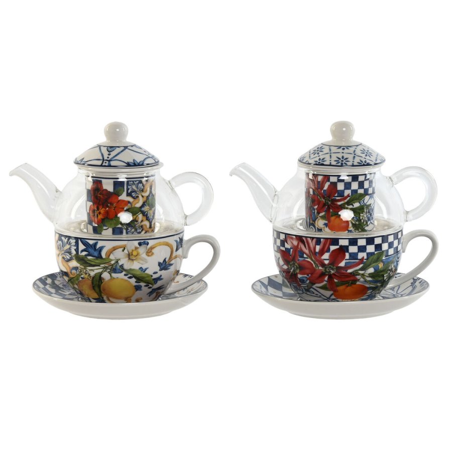 Tekande Home ESPRIT Bl Hvid Krystal Porceln (2 enheder) #1