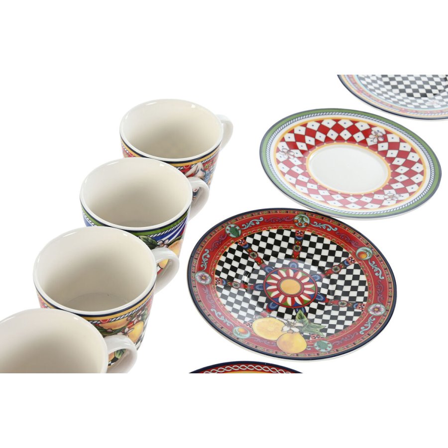 Set med kopper og underkopper Home ESPRIT Gul Rd Porceln 12,5 x 12,5 x 1,5 cm (4 enheder) #7
