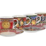 Set med kopper og underkopper Home ESPRIT Gul Rd Porceln 220 ml 15,6 x 15,6 x 1,7 cm (4 enheder) #4