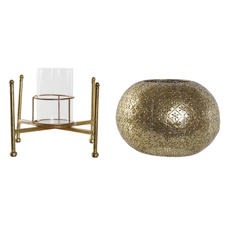 Lyseholder Home ESPRIT Gylden Metal Krystal 24 x 24 x 20 cm #2