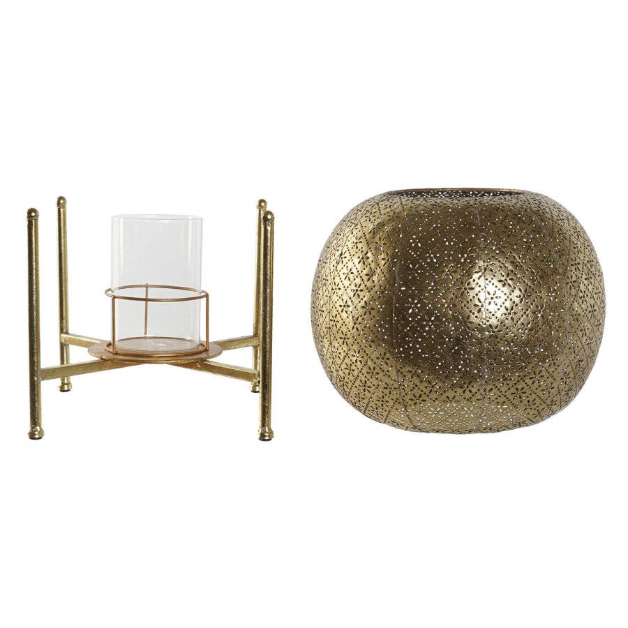 Lyseholder Home ESPRIT Gylden Metal Krystal 29 x 29 x 26,5 cm #6