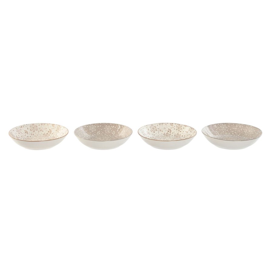 plade Home ESPRIT Brun Beige Porceln 20 x 20 x 4 cm #1