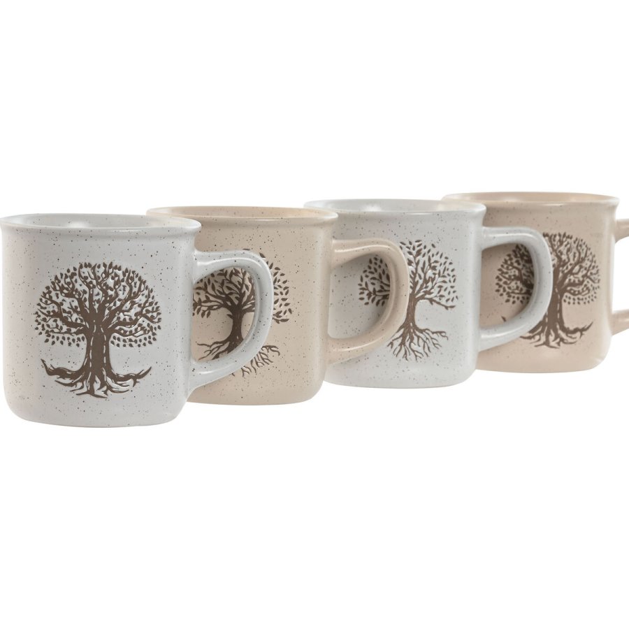Krus Home ESPRIT Hvid Beige Traditionel Livets tr 330 ml (4 enheder) #2