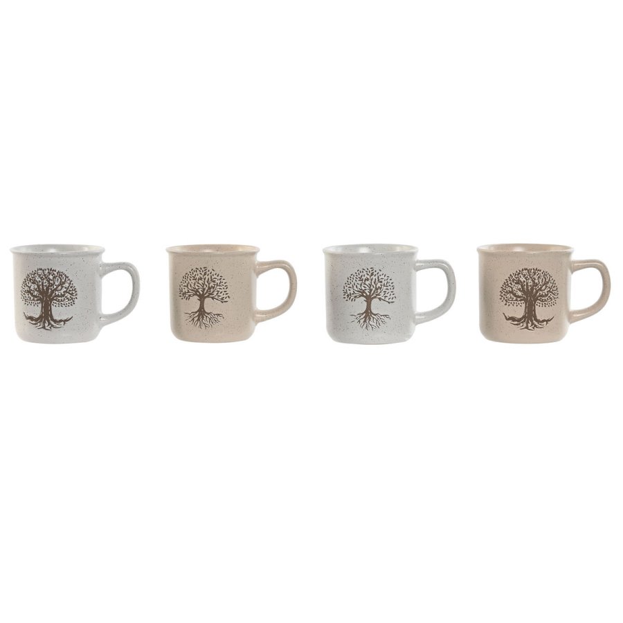 Krus Home ESPRIT Hvid Beige Traditionel Livets tr 330 ml (4 enheder) #1