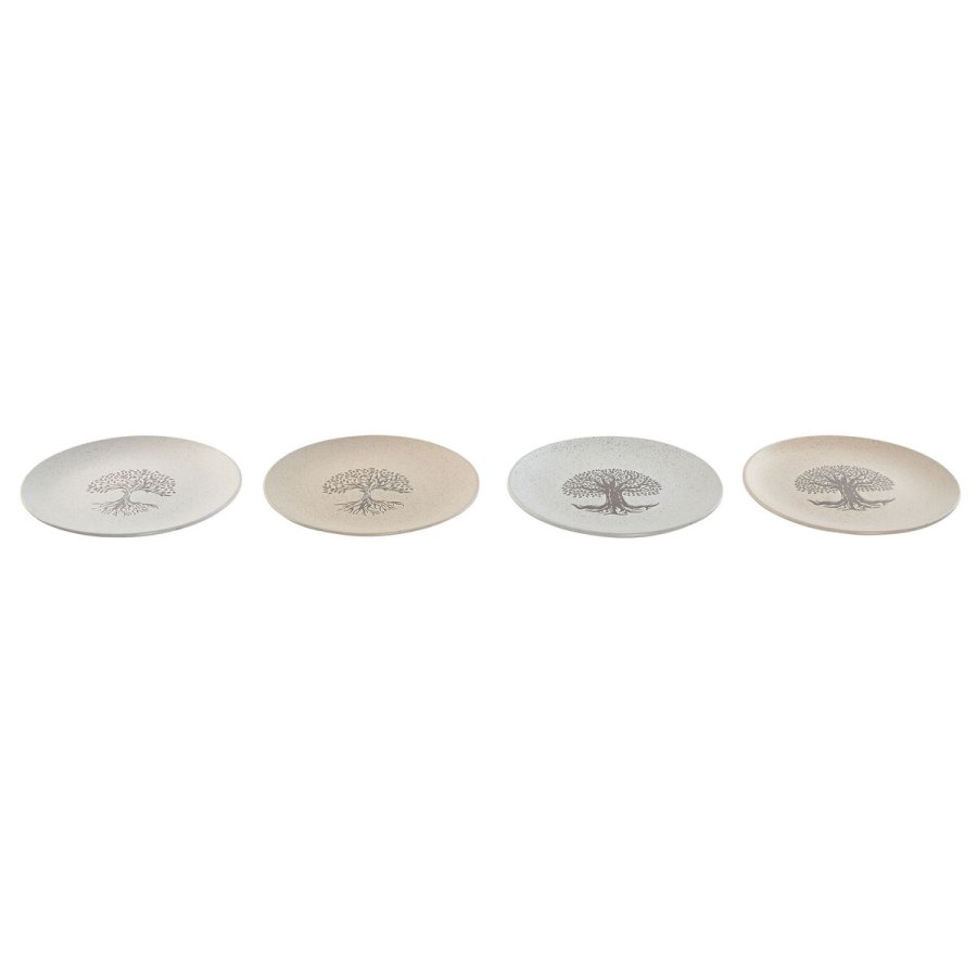 Flad Plade Home ESPRIT Hvid Beige Stentj Traditionel 20 x 20 x 2,5 cm #4