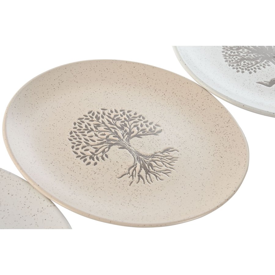 Flad Plade Home ESPRIT Hvid Beige Stentj Traditionel 20 x 20 x 2,5 cm #7
